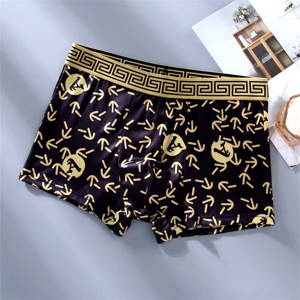 5Pcs/Lot Black Gold Men Boxers Comfortable Cotton Fashion Underwear