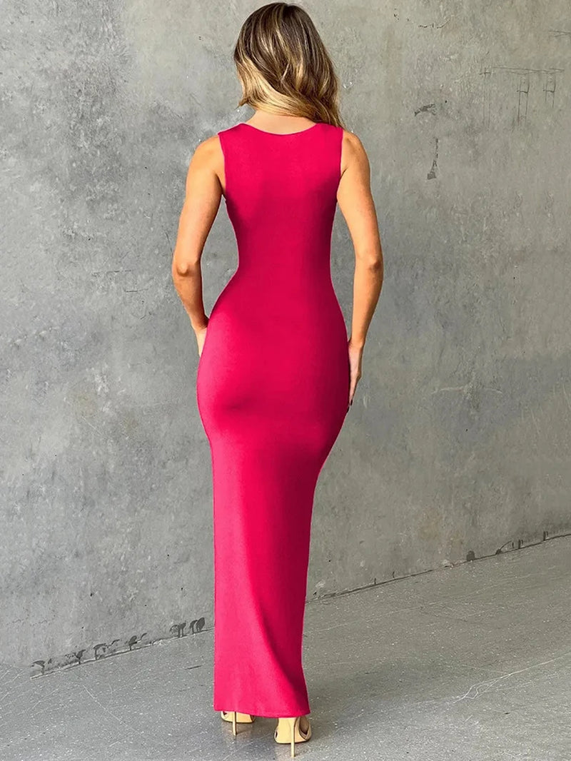 Elegant Sleeveless Sexy Maxi Dress for Women Summer New Square Collar Bodycon Club Party Long Tank Dress New 2024