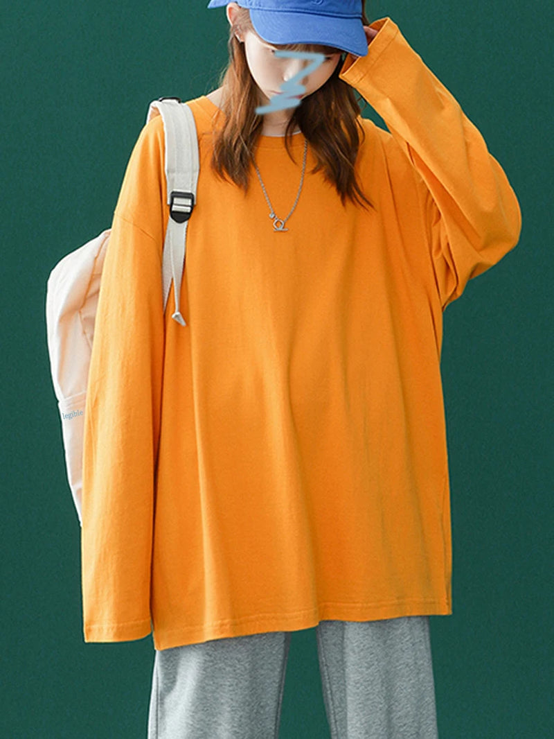 2024 Autumn Long Sleeve T-Shirt Women Basic Tee Shirt Oversize T Shirt Women Casual O-Neck Women Tshirt