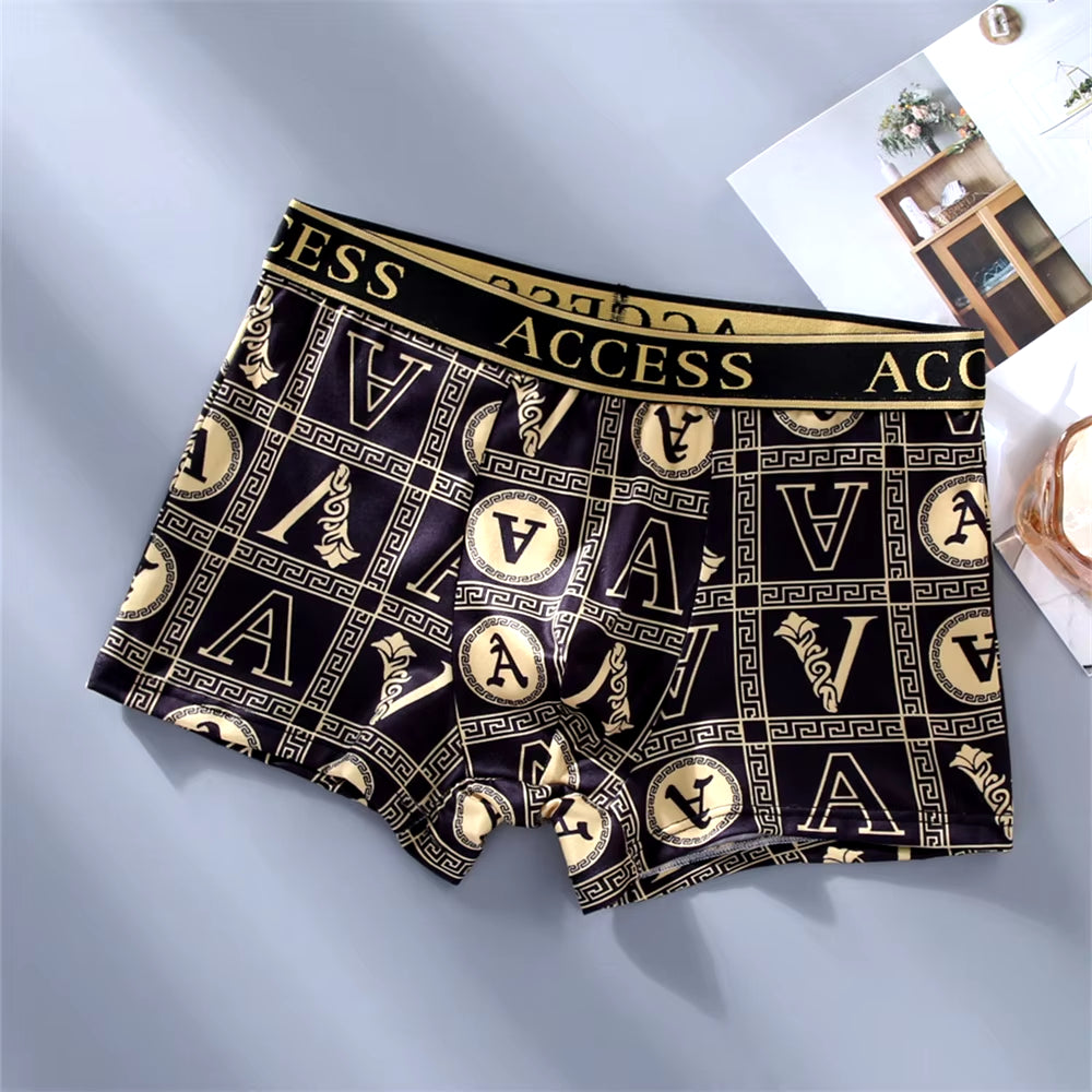 5Pcs/Lot Black Gold Men Boxers Comfortable Cotton Fashion Underwear