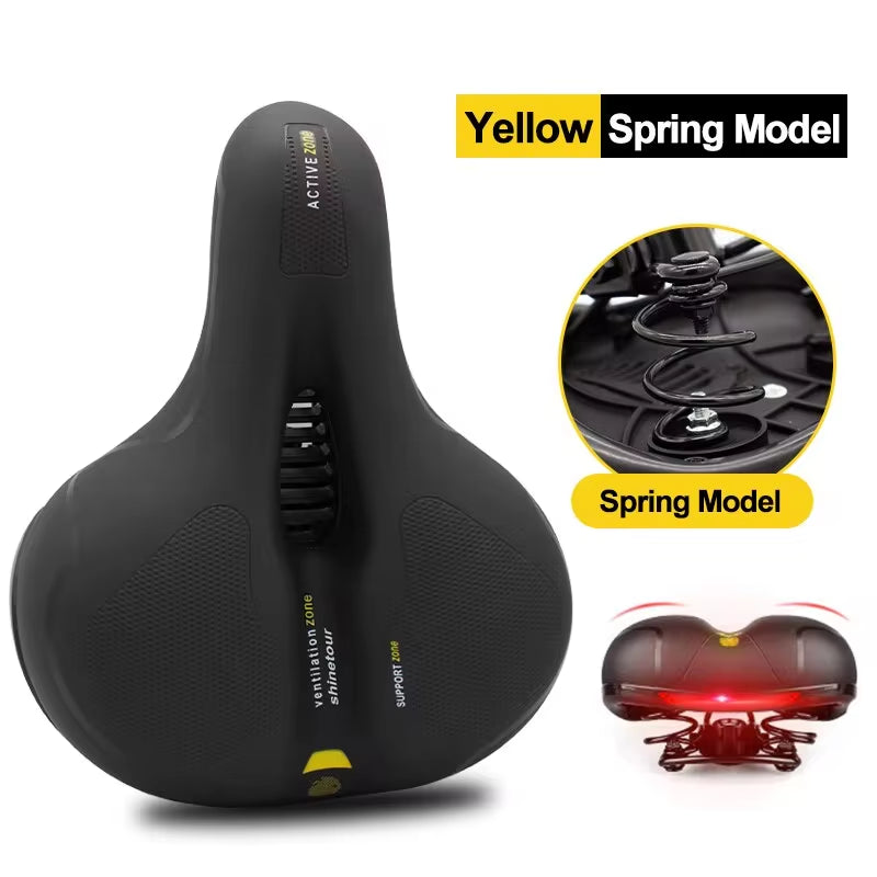 Hollow Breathable Bicycle Saddle Men Women MTB Road Bike Saddle Shock Absorbing Comfortable Big Butt Bike Seat Safety Warning