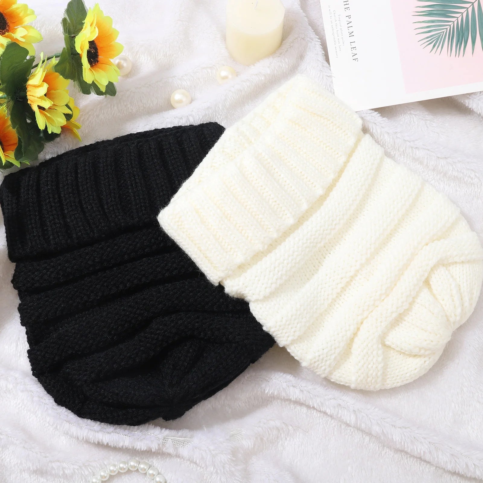 2 Pack Slouch Knit Hats for Women, Womans Winter Hats, Beanie Cap for Woman, Warm Chunky Knitted Cap for Men and Woman