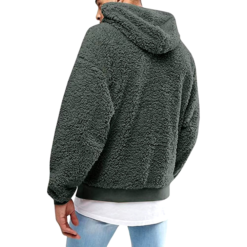 Winter Men'S Solid Color Fluffy Wool Hooded Coat Pullover Warm Sweatshirt Velvet Fleece Hooded Men'S Sweater