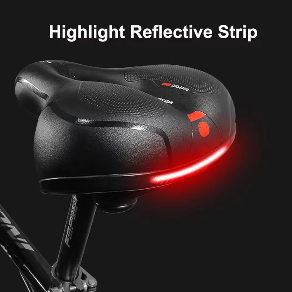 Hollow Breathable Bicycle Saddle Men Women MTB Road Bike Saddle Shock Absorbing Comfortable Big Butt Bike Seat Safety Warning