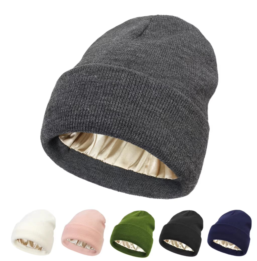 Winter Hat for Women Silk Satin Lined Beanies Chunky Caps Men Warm Fashion Women Bonnet Skullies Caps Male Female Balaclava Hats