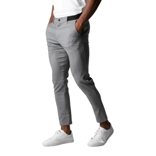 Men Trousers Solid Color Pants Elegant Men'S Slim Fit Business Pants with Elastic Waist Button Closure Pockets Soft for Work